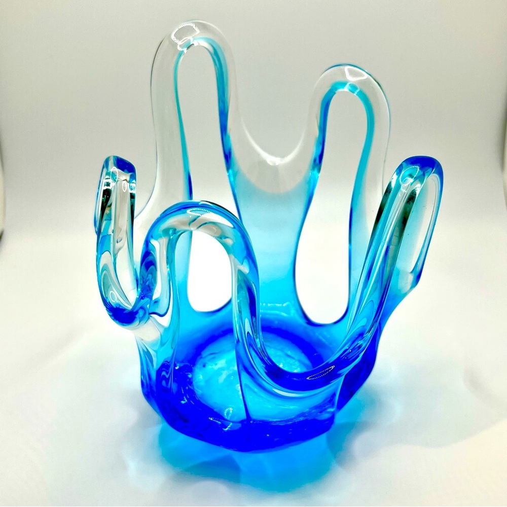#027 Art Glass Aqua Cased Bowl Vase
